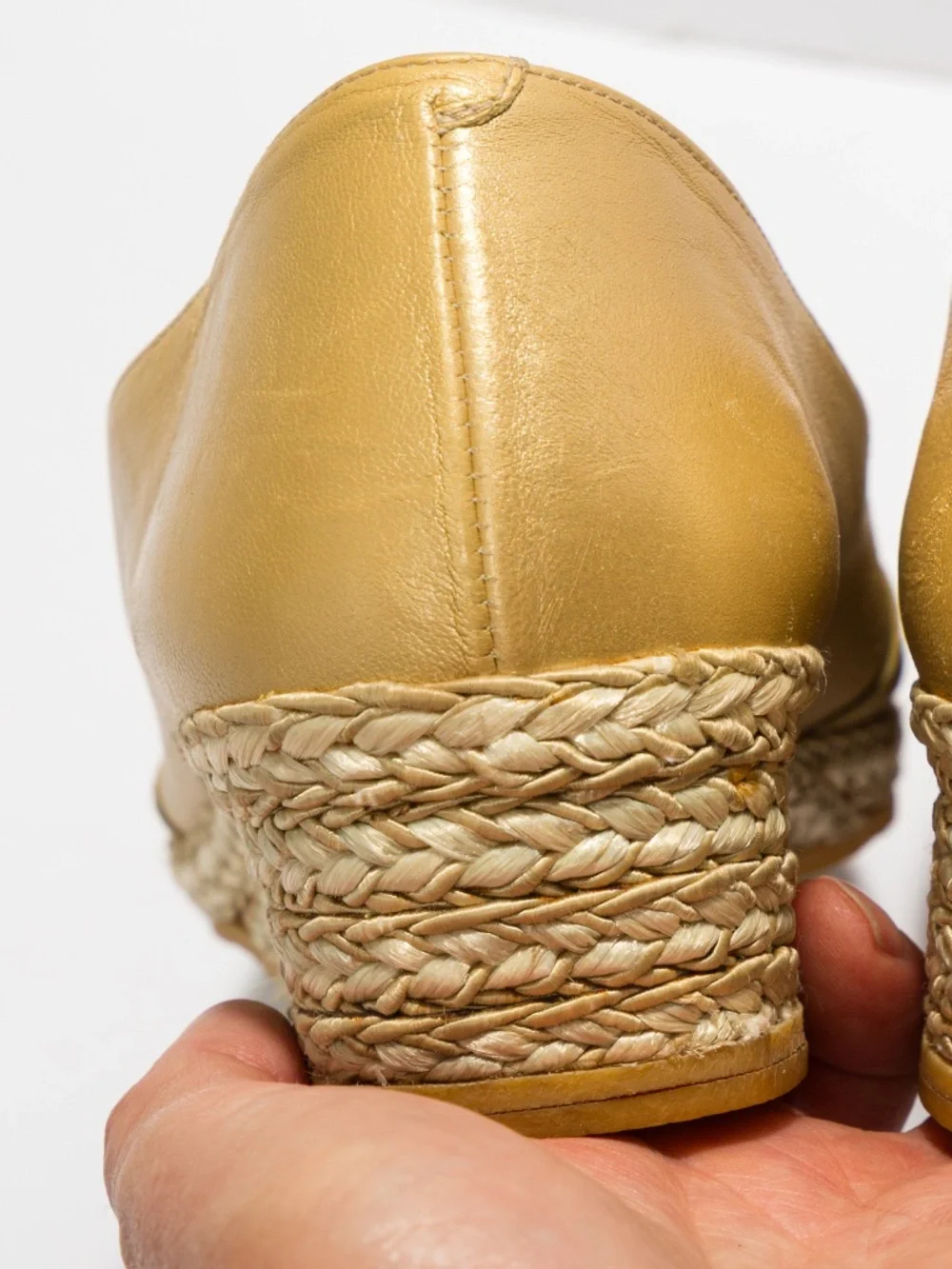 Andre Assous gold leather espadrille wedge 7.5